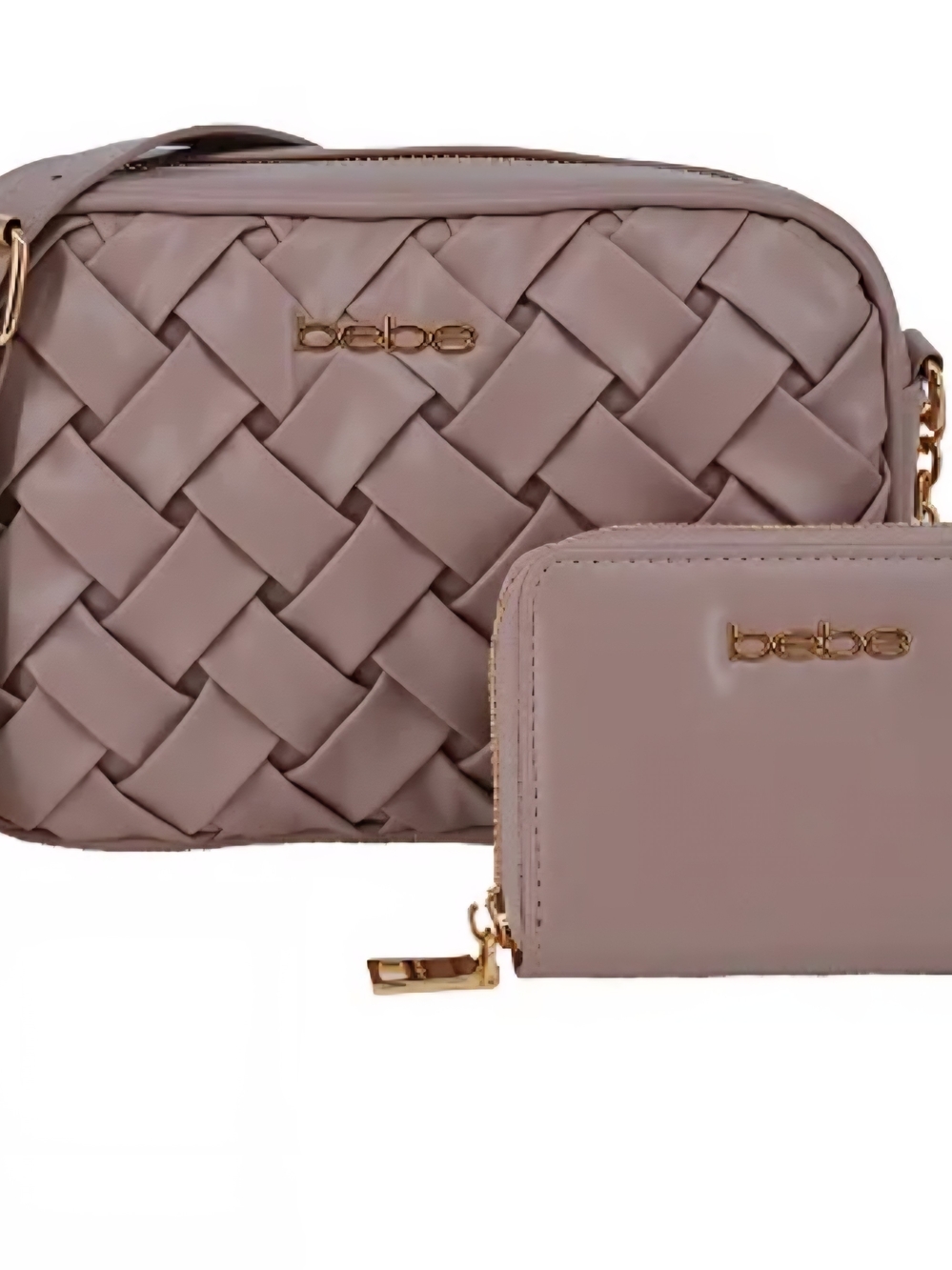 bebe Luca Woven Crossbody and Zip Wallet in Mauve Pink
